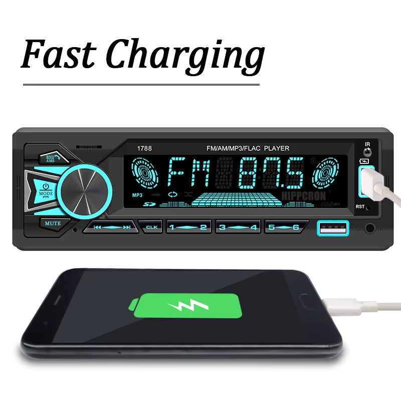 Hippcron 1DIN Autoradio MP3-Player mit Bluetooth, FM-Empfänger, AUX, USB und TF-Slot in Schwarz - Bild 2