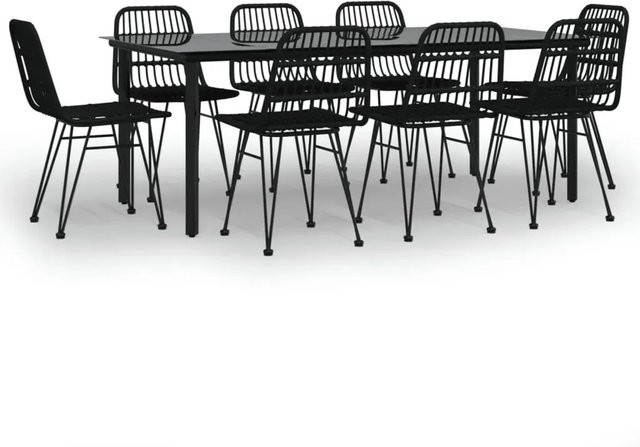 vidaXL 9-teilige Garten-Essgruppe aus Poly-Rattan in Schwarz mit Stahlrahmen und Hartglas-Tischplatte - Bild 1