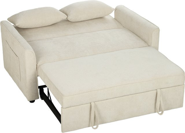 HOMCOM 3-in-1 Clic-Clac Schlafsofa als 2-Sitzer aus Chenille in Beige mit Taschenfedern und 2 Kissen für Wohnzimmer und Schlafzimmer - Bild 1