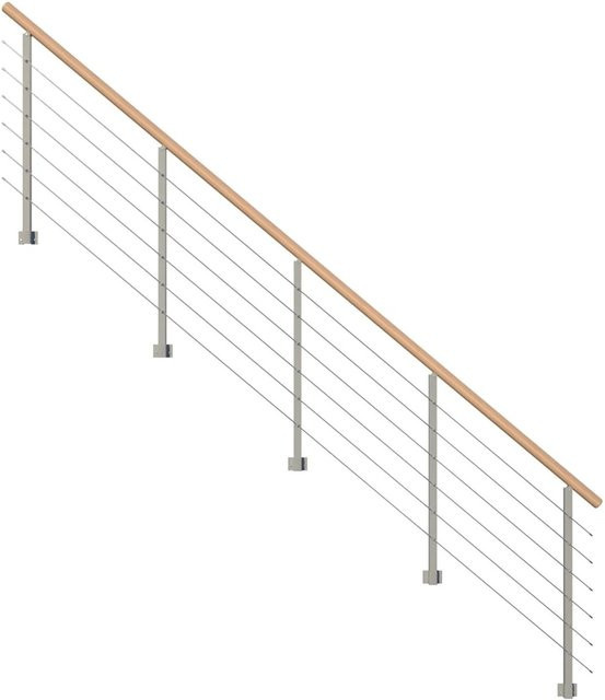 StarWood Metallgeländer Kos in Grau mit Rundhandlauf aus Buche, Länge: 325 cm - Bild 1