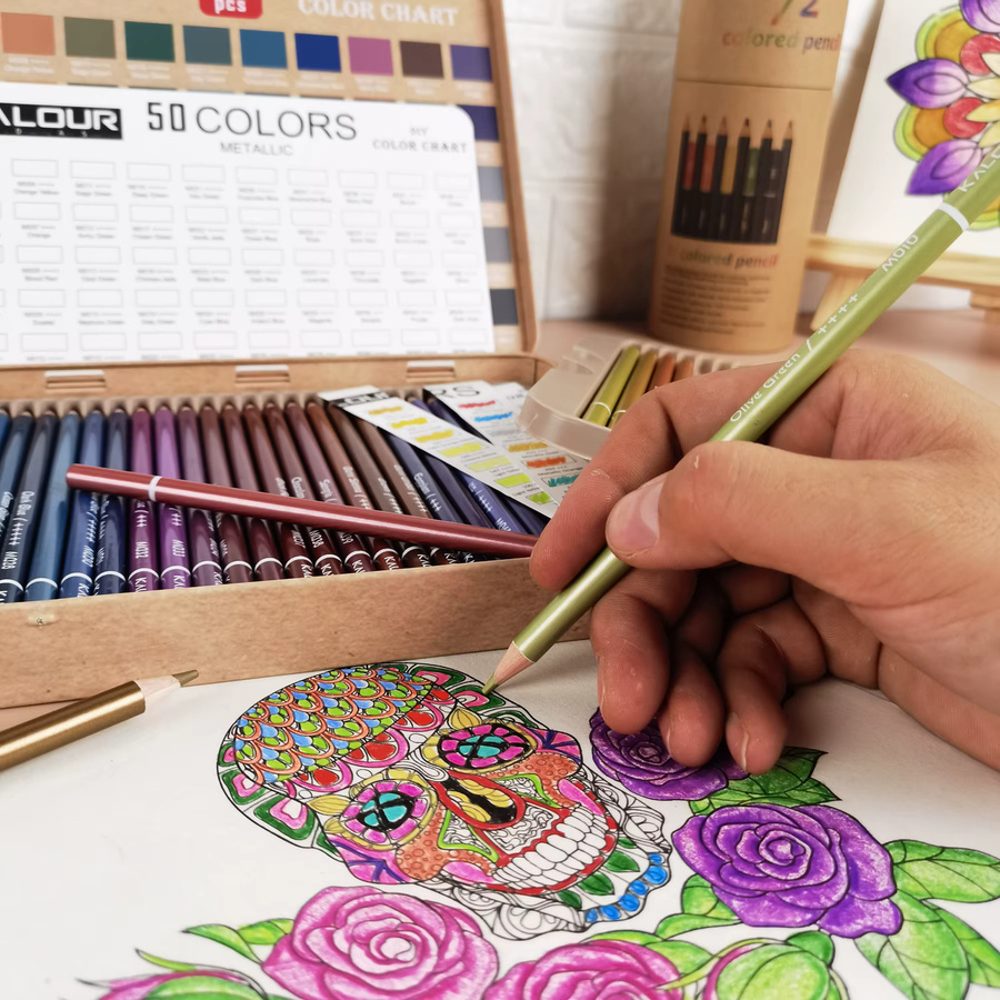KALOUR Buntstifte Set mit 54 Stück und 50 Farben in einem Nylonetui mit Reißverschluss, Multicolour - Bild 5