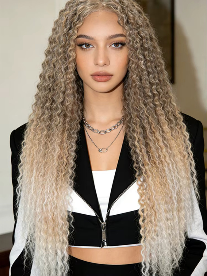 Freedom Lockige Wellen-Synthetik-Lace-Front-Perücke, Ombre Braun Blond, Damen - Bild 5