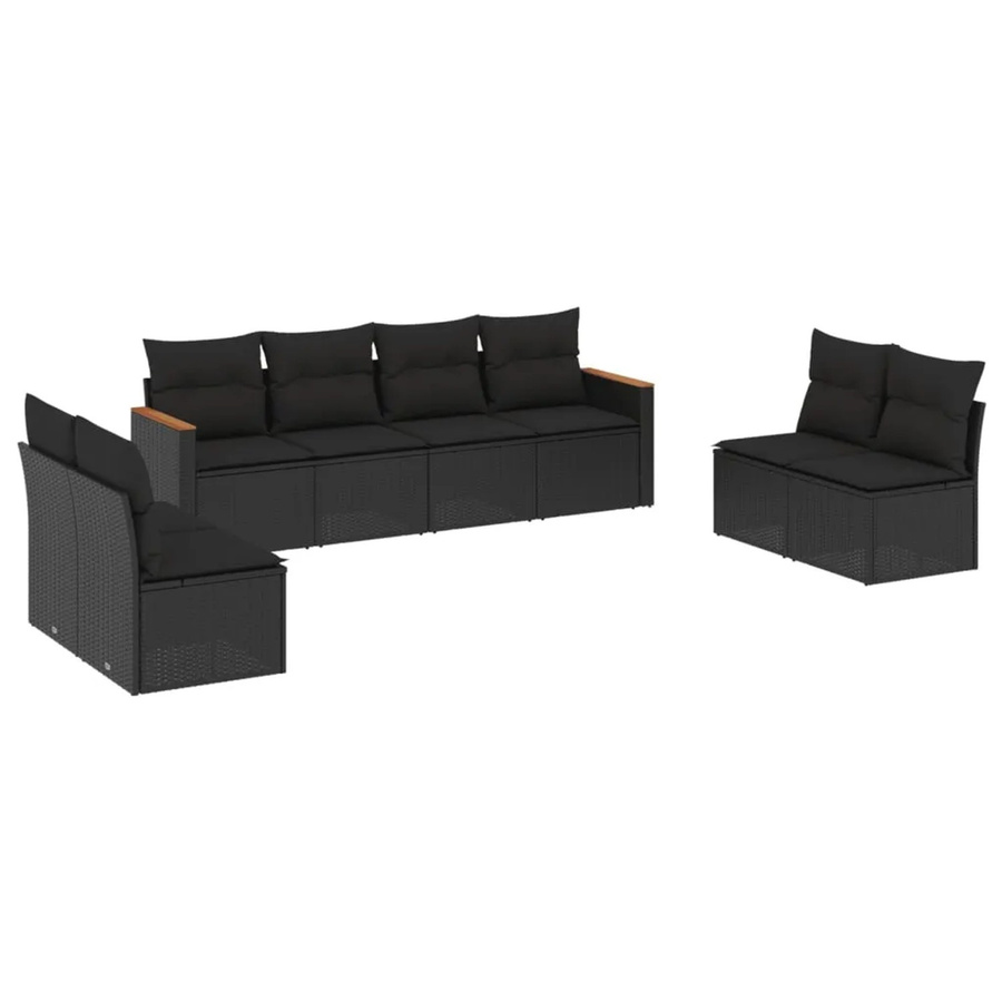 vidaXL 8-teilige Garten-Sofagarnitur aus Poly-Rattan mit Kissen in Schwarz - Bild 2