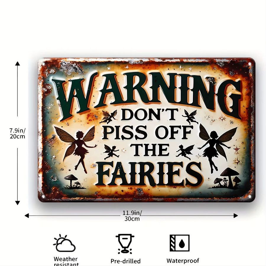 Vintage Country Fairy Warnschild von HELLOYOUNG mit Schmetterlingen, wetterbeständig, B/H: 30 x 20 cm, mehrfarbig - Bild 2