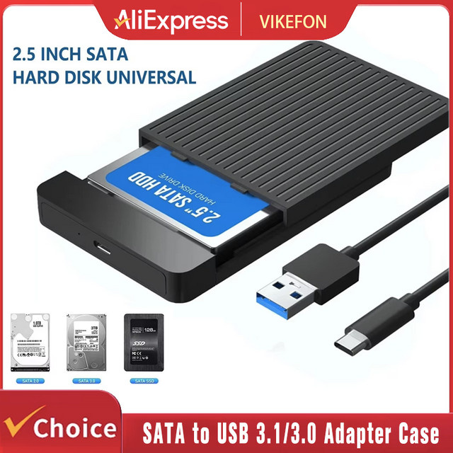 VIKEFON 2,5 Zoll HDD/SSD Gehäuse SATA zu USB-C Adapter, 6Gbps externes Festplattengehäuse, Schwarz - Bild 1