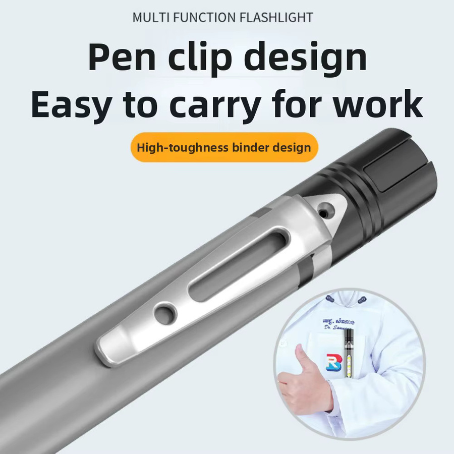 Tragbare LED-Mini-Stiftleuchte in Grau und Schwarz, wiederaufladbare USB-Arbeitsleuchte mit 3 Lichtquellen im modernen Zylinder-Design - Bild 2