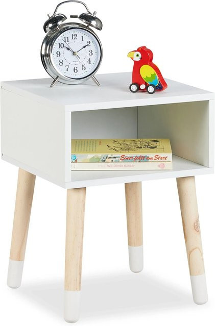 Relaxdays Kinder Nachttisch in skandinavischem Design aus MDF Holz, Weiß, B: 40 cm, T: 30 cm, H: 30 cm - Bild 1