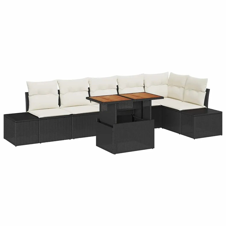 vidaXL Garten-Sofa-Set 7-teilig aus Poly Rattan in Schwarz mit Stauraum und Polstern - Bild 2