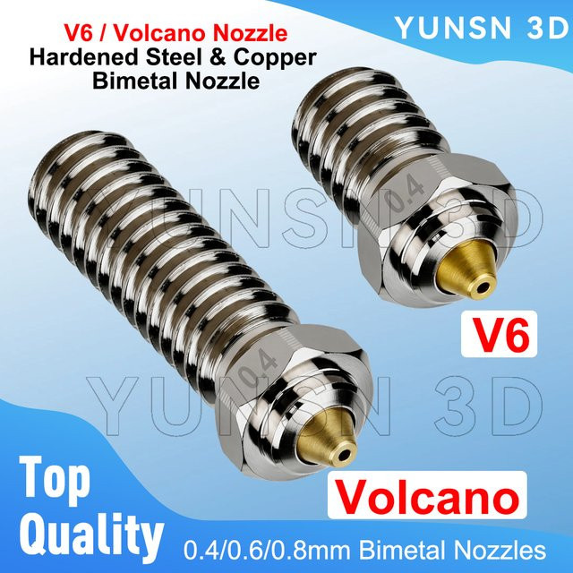 YUNSN 3D V6 Volcano Düsen Set aus gehärtetem Stahl und Bimetall in Gold DLC für FDM 3D Drucker Ersatzteile (0,4mm / 0,6mm / 0,8mm) - Bild 1