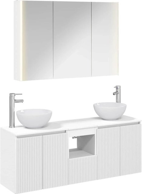 vidaXL Badezimmerschrank-Set 4-teilig in Weiß mit LED-Spiegelschrank und Waschtischunterschrank, B/T/H: 103,5 x 15,5 x 70 cm - Bild 1