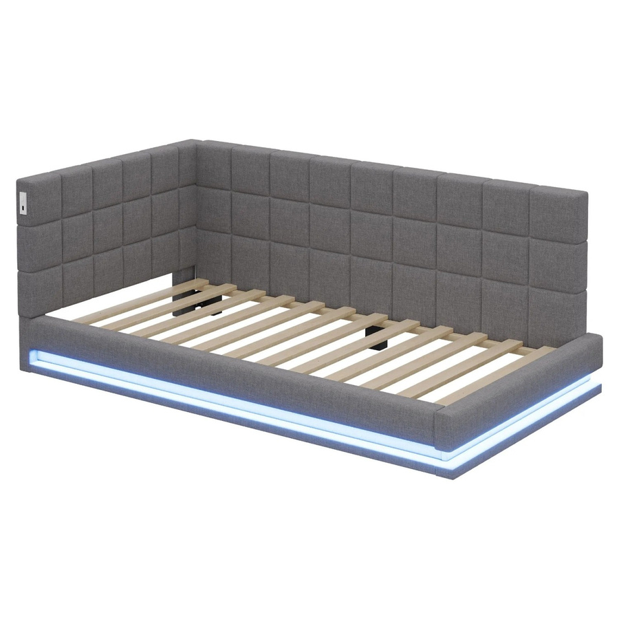 Merax Schlafsofa modern in Grau mit LED-Beleuchtung und USB-Anschluss, Breite: 90 cm, Länge: 200 cm - Bild 2