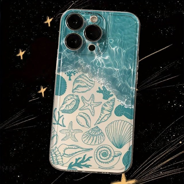 Transparente Apple iPhone Handyhülle mit blauem Water Wave Starfish Shell Design für iPhone 17, 16 und 15 Serien - Bild 1