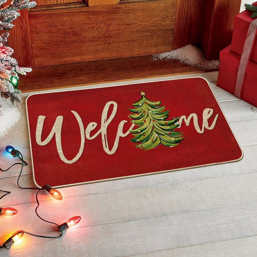 VIKAMA Weihnachts-Fußmatte mit Weihnachtsbaum Design in Rot, rutschfest und wasserdicht - Bild 2