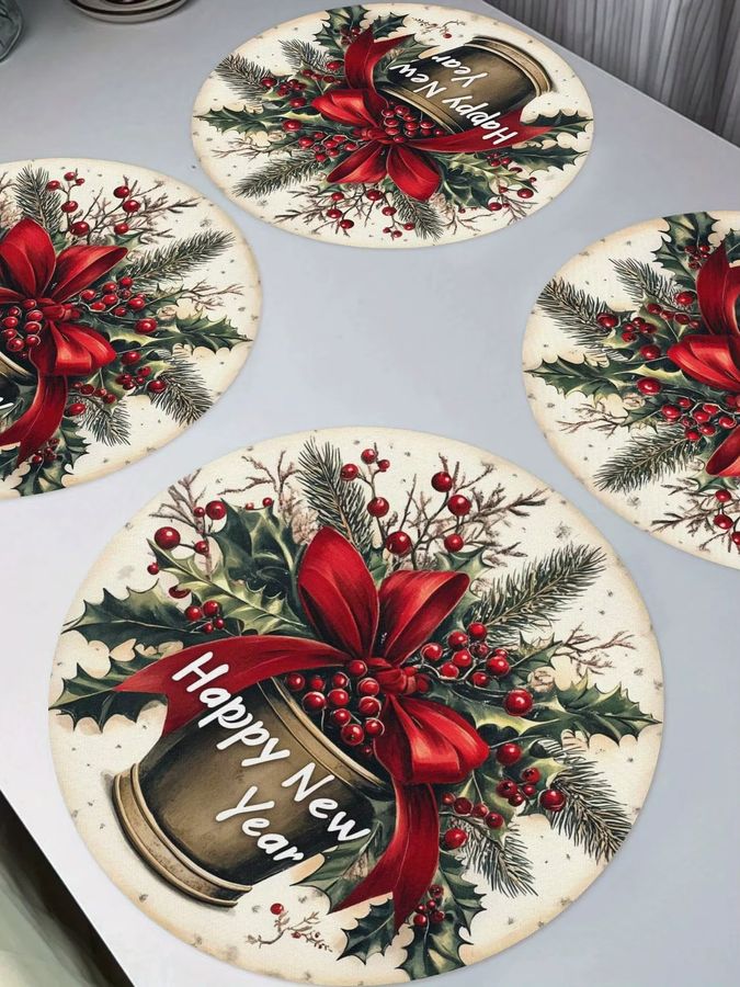VIKAMA 4-teiliges Tischset mit weihnachtlichem Schleifen-Design für deine Tischdekoration - Bild 4