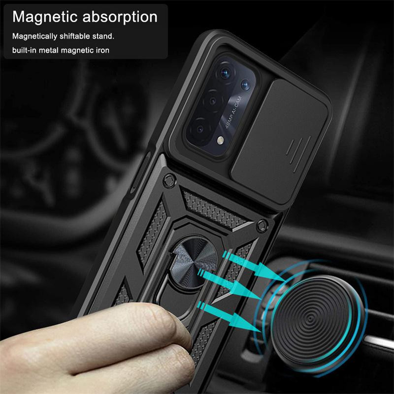 Stoßfeste Handyhülle für OPPO A74 A93 A54 5G mit Slide Camera Protect und Magnetringhalter in Schwarz oder Silber - Bild 2