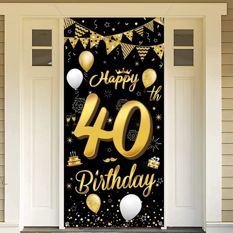 OURFETE Türbanner Happy 40. Geburtstag in Schwarz-Gold mit Ballon-Konfetti-Muster, Fotohintergrund für Geburtstagsfeiern, Breite: 90 cm, Höhe: 180 cm - Bild 3
