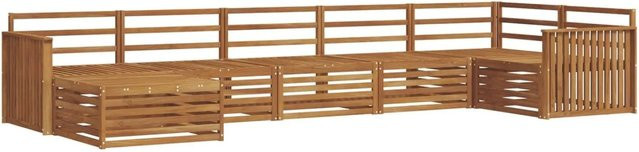 vidaXL Sofagarnitur aus Massivholz Akazie in Natur Braun, 7-teiliges Ecksofa Set mit Hocker im modernen Latten-Design - Bild 1