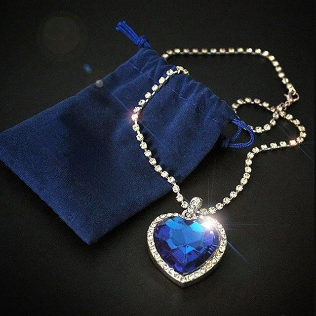 YIRAN Jewelry Halskette mit Titanic-Anhänger, blau, Zirkonia, Kristall, Damen, 45 cm - Bild 1