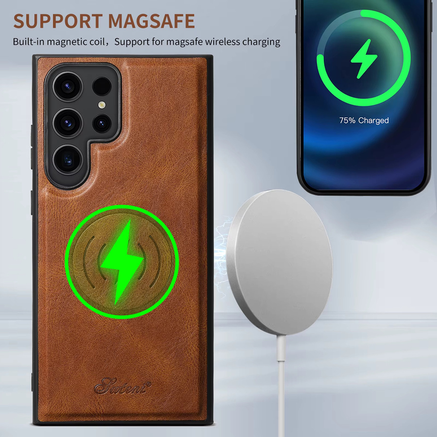 SUTENI Leder-Handyhülle mit Brieftaschenfunktion und Magnetverschluss für Samsung Galaxy S24 Ultra, S23 und S22 Plus in Schwarz oder Braun - Bild 2