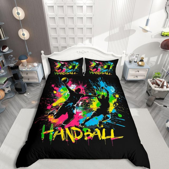 Homewish Kinder Handball Bettwäsche Set für Jugendliche in Multicolor mit Aquarell Spritzfarbe, Single, B/H: 140 x 210 cm - Bild 1