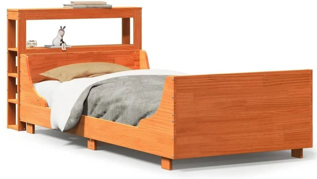 vidaXL Massivholzbett aus Kiefernholz in Braun, rustikales Bettgestell ohne Matratze, B/T/H: 75 x 190 cm - Bild 1