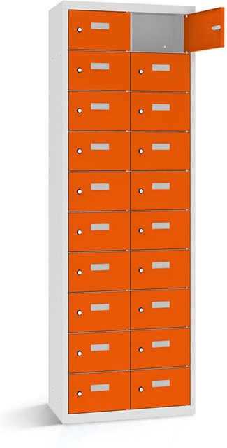 rotstahl Wertfachschrank mit 20 Fächern in Orange und lichtgrauem Korpus, B/T/H: 60 x 30 x 180 cm - Bild 1