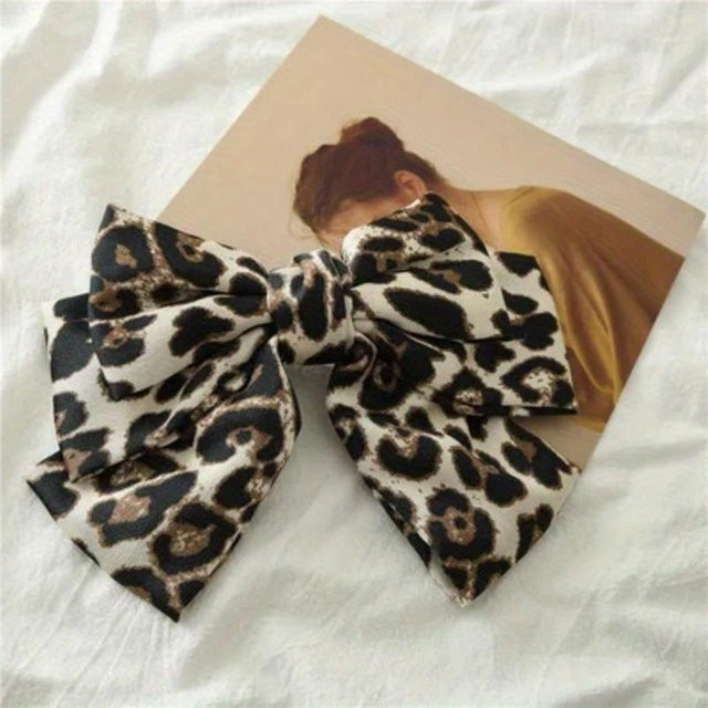 NATAWA Haarnadel Federklemme, Leopard, Drei Lagen Große Schleife, Damen, Mädchen - Bild 1
