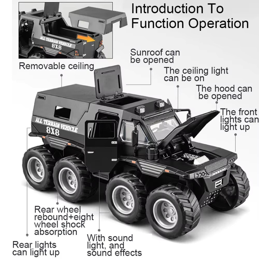 MAKEDA Russische Avtoros Schamane 8x8 ATV, Modell Auto, 1:32, Metall, mit Sound und Licht - Bild 2
