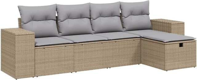 vidaXL 5-tlg Garten-Sofagarnitur in L-Form aus Poly Rattan mit Kissen in Beige und Grau - Bild 1