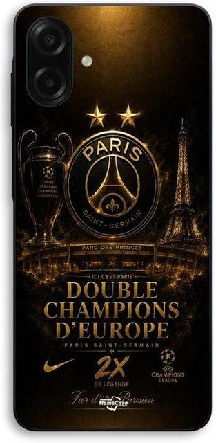 Maniacase Schutzhülle für Samsung Galaxy A07 in Schwarz und Gold mit PSG Champions League Design - Bild 1