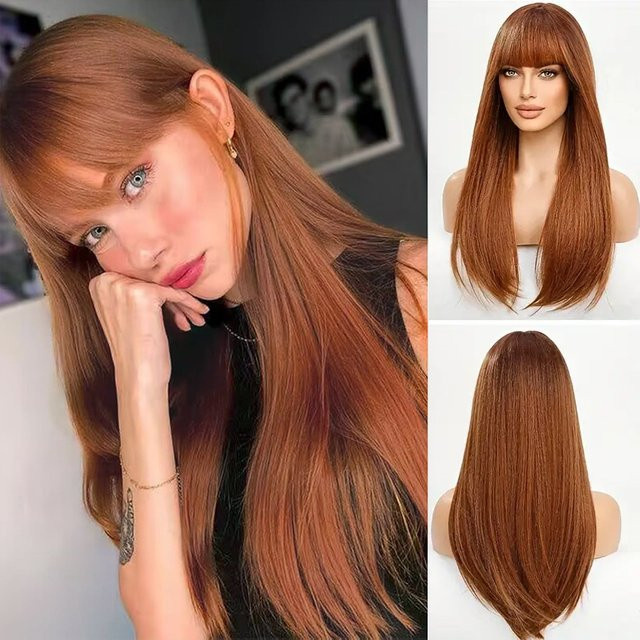 Suri Hair Perücke, rotbraun, lang, gerade, mit Pony, Damen - Bild 1