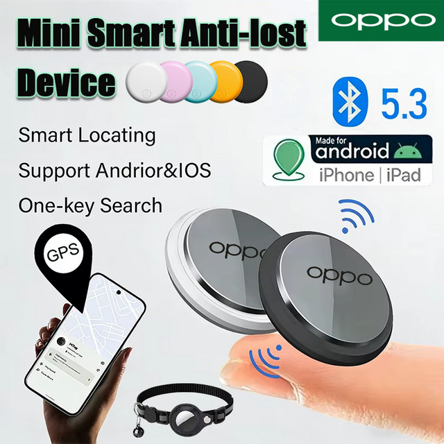 OPPO Mini Bluetooth GPS Smart Tracker in Schwarz für Schlüssel, Geldbörsen, Haustiere und Kinder, kompatibel mit iOS, Android und Google Find My - Bild 1