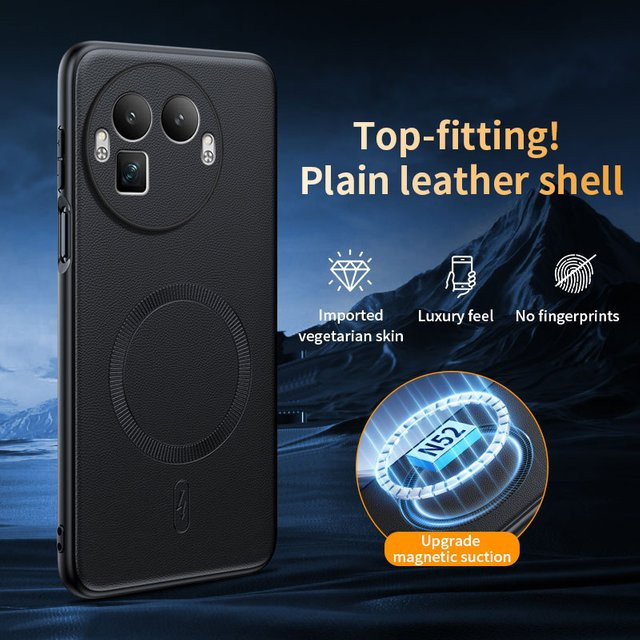 Magnetische Leder-Schutzhülle für OPPO Realme GT 8 Pro und GT8 in Schwarz mit MagSafe-Unterstützung und mattem Finish - Bild 1