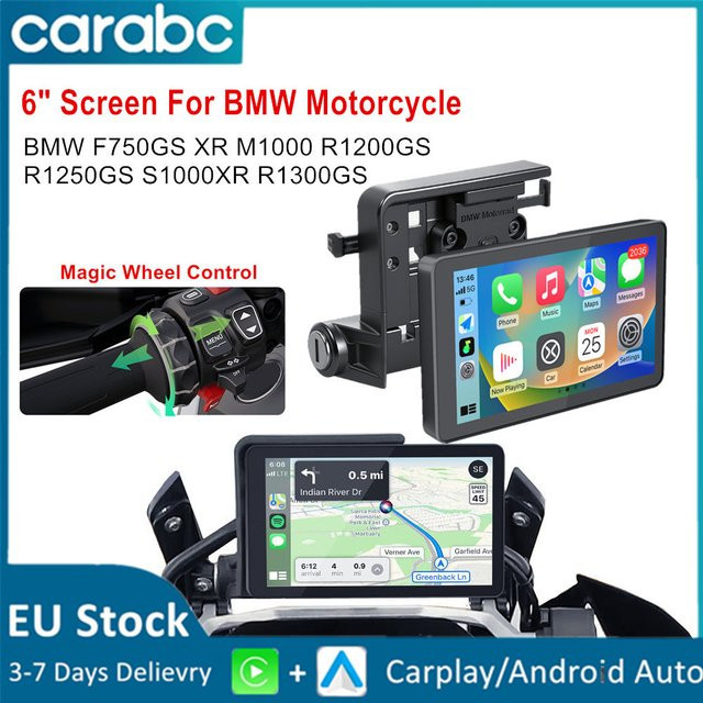 CARABC Kabelloses CarPlay und Android Auto GPS-Navigationsdisplay für BMW F750GS R1200GS R1250GS R1300GS in Schwarz mit Bluetooth - Bild 1