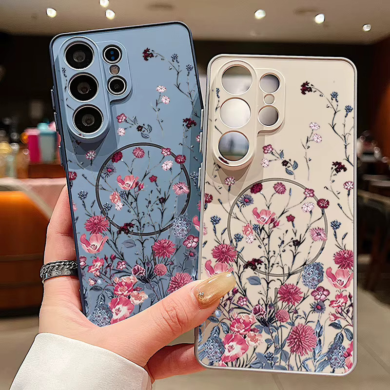 Magnetische Handyhülle mit Retro-Blumenmuster für Samsung Galaxy S25 S26 Ultra Edge S24 S23 FE A17 A56 A37 A16 A55 A15 A36 A55 in Pink - Bild 2