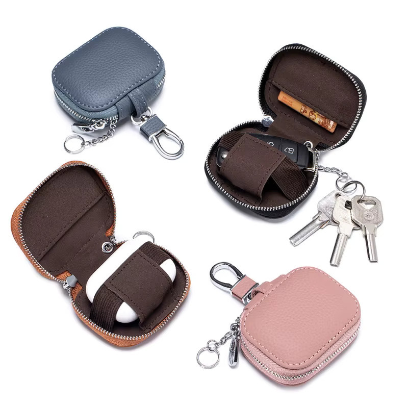Schlüsseltasche aus echtem Leder in Schwarz mit Taillen-Aufhängung und Schutzhülle für Apple Bluetooth-Kopfhörer - Bild 2