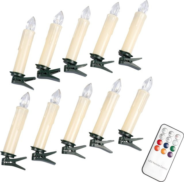 MODERNE HAUSFRAU LED-Weihnachtsbaumkerzen mit Fernbedienung, 10 Stück, Weiß/Beige/Mehrfarbig - Bild 1