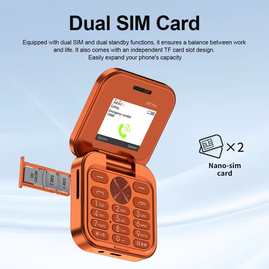 SERVO i17 PRO Mini Klapphandy mit 1,77 Zoll Display, 2G GSM, Dual SIM und Taschenlampe - Bild 2