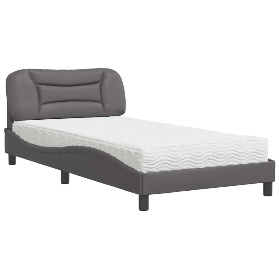 vidaXL Bett mit Matratze aus Kunstleder in Grau, B/T: 100 x 200 cm - Bild 2