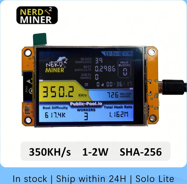 Lucky Miner LV04 Bitcoin NerdMiner V2 Solo Miner mit 2,8 Zoll Display, 350KH/s SHA-256 Home BTC Mini Crypto Miner, Multicolor - Bild 1
