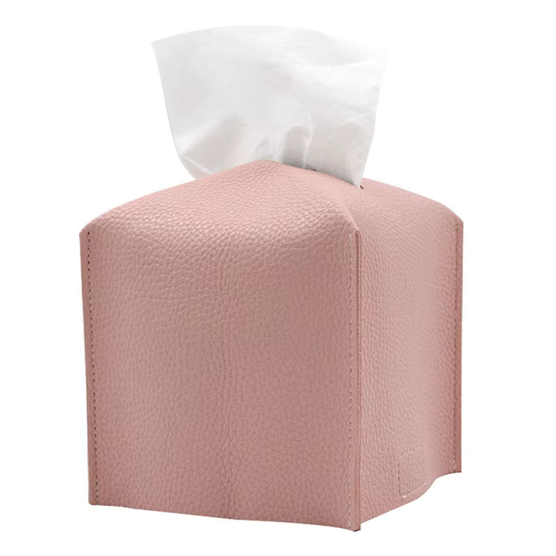 Dekorative Taschentuchbox aus PU-Leder als Organizer für Büro, Badezimmer und Nachttisch in Grau oder Pink - Bild 2
