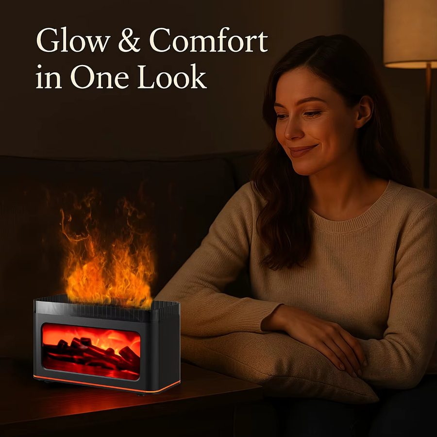 HAOYUNMA Mini-Kamin-Aroma-Diffusor und Luftbefeuchter mit Flammen-Lichteffekt in Schwarz - Bild 6