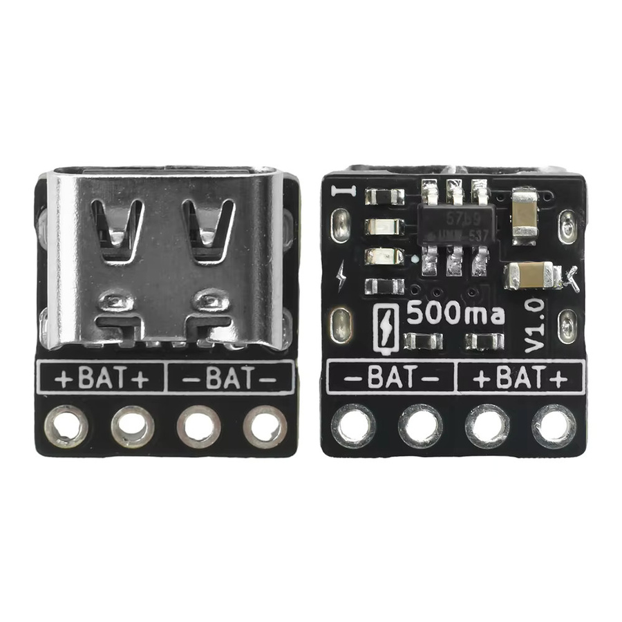 5 Stück Mini Typ-C Lithium-Batterieladegerät-Platine mit TP4057/BQ25170 Chip, 5V Eingang, 500mA/800mA, 4,2V Lade-Regler mit LED-Anzeige in Schwarz - Bild 3
