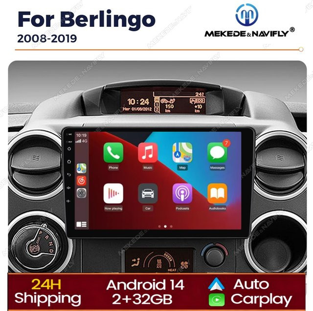STRONGNAVI Android 14 Autoradio mit Carplay und Android Auto für Citroen Berlingo B9 und Peugeot Partner 2008-2018, Multimedia Player in Schwarz - Bild 1