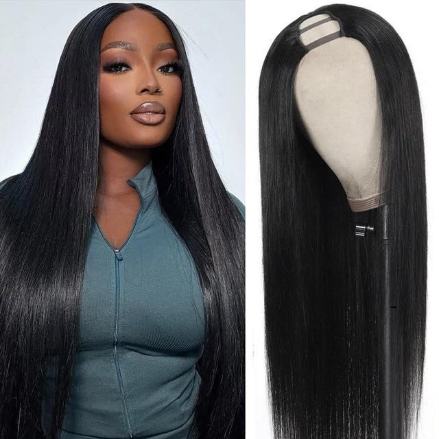 Homgoss V-Part-Perücke, glattes Echthaar, Damen, 30-32 Zoll, brasilianische Naturfarbe, 200er Dichte, maschinell gefertigt - Bild 1