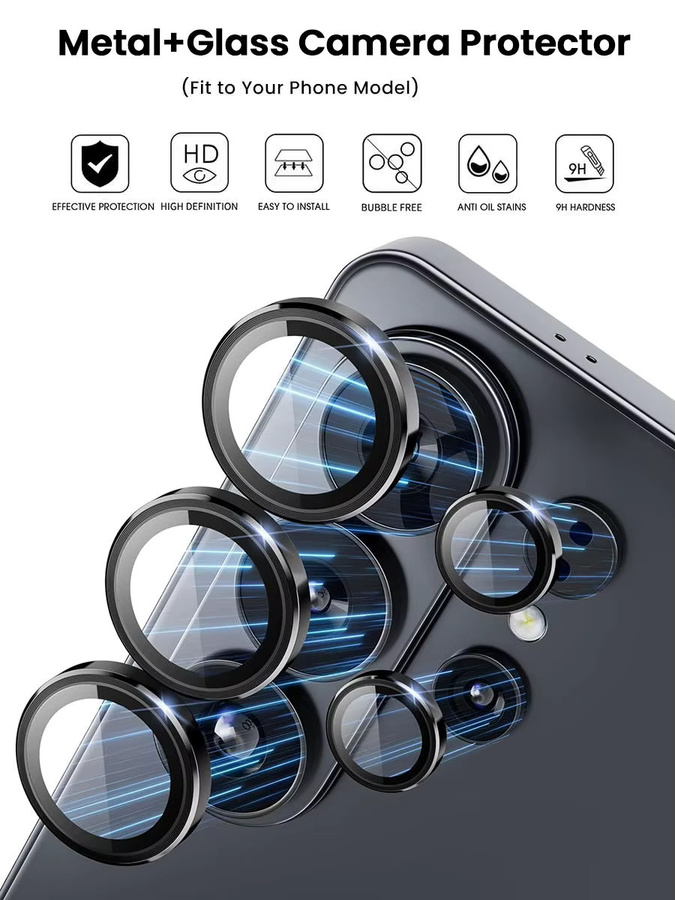 Samsung Galaxy S26 Ultra Kameraschutzfolie aus gehärtetem Glas mit Metallring in Schwarz - Bild 4