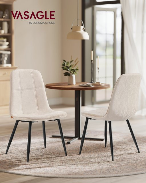 VASAGLE Esszimmerstuhl 2er Set Polsterstuhl mit Metallbeinen in Cremeweiß/Beige - Bild 1