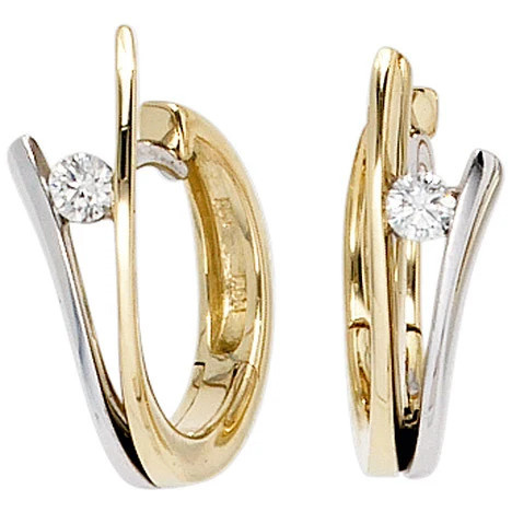 Colfem Creolen 585 Gelbgold, Weißgold, bicolor, 2 Diamanten, Brillanten - Bild 1