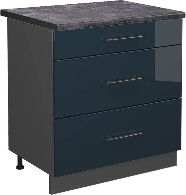 Vicco Küchenunterschrank Fame-Line Dunkelblau Hochglanz und Anthrazit mit 3 Schubladen B: 80 cm, H: 82 cm, T: 51,04 cm - Bild 1