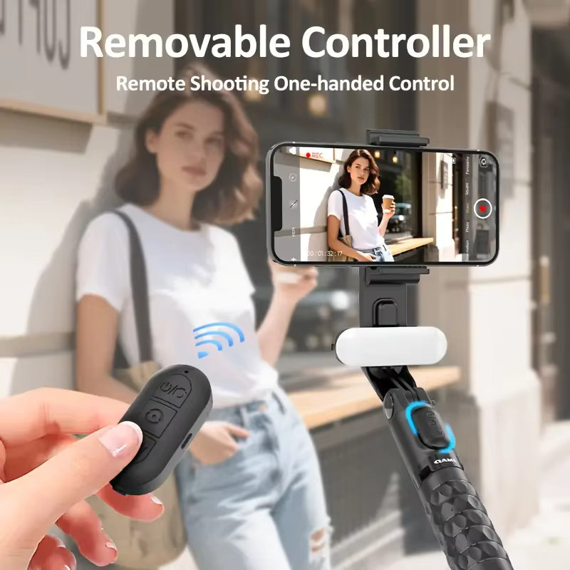 QAML A6 2025 1-Achsen Handheld Gimbal Stabilisator mit Selfie-Stick, Stativ und kabelloser Fernbedienung, Schwarz, iOS-kompatibel - Bild 4